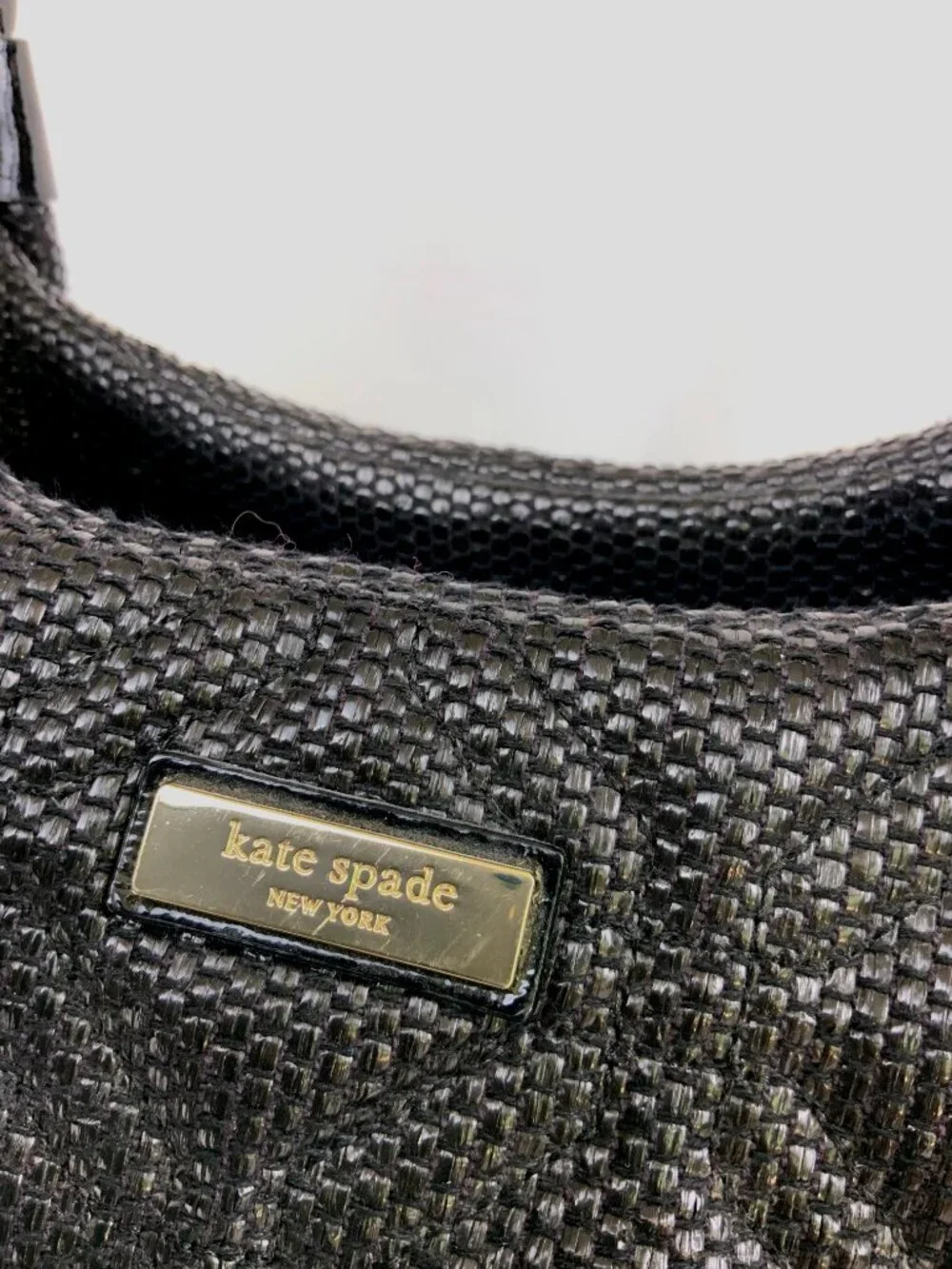 Kate Spade New York Black Quilted Woven Straw Satchel Hand Bag